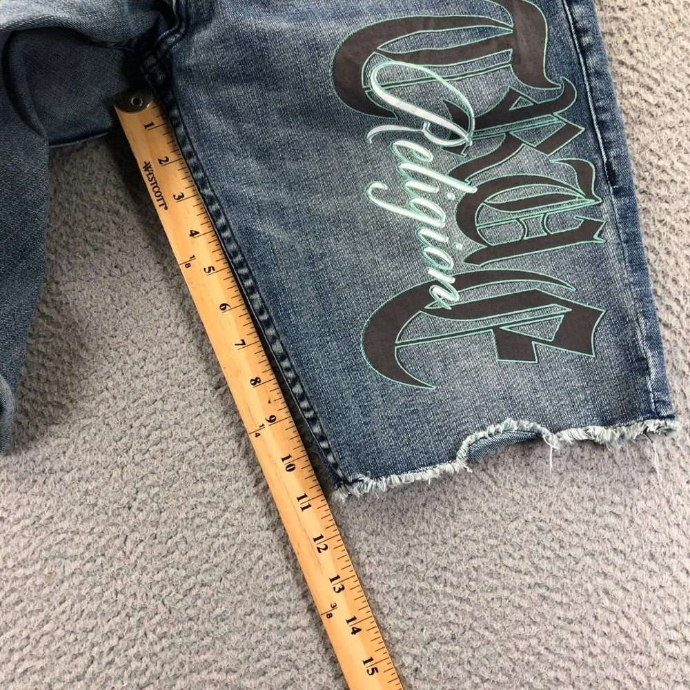 True Religion Shorts Mens 32 Blue Ricky Relaxed Graphic Logo Rah Hem Flap Pocket